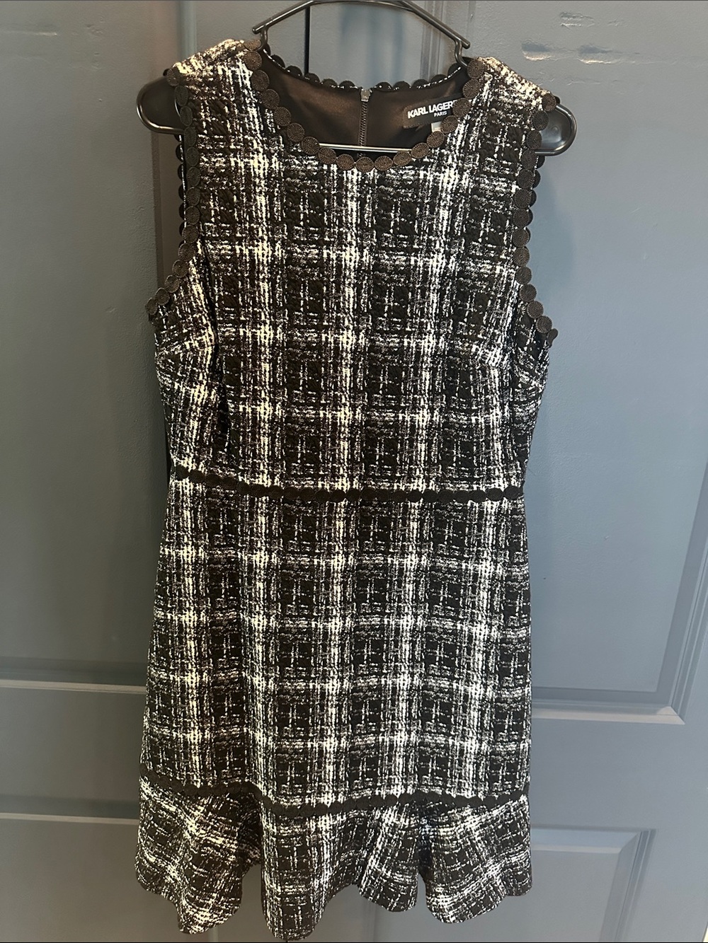 Karl Lagerfeld Black & White Plaid Tweed Mini Dress